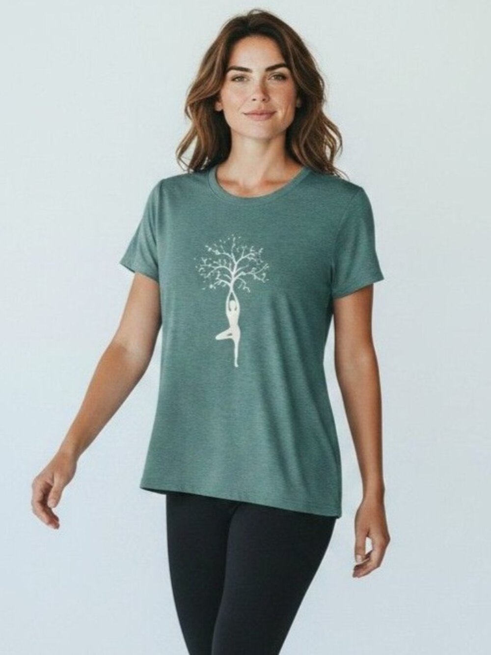 Teal Graphic Tee Size L Yoga Tree Pose Ballet Inspired Indie Shirt